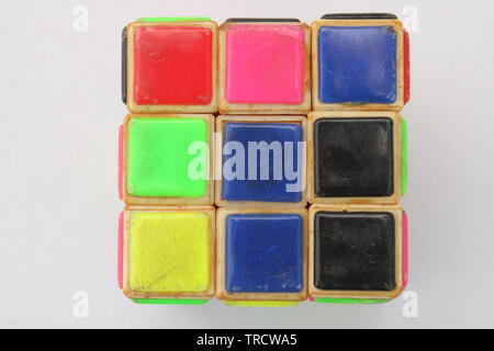 Old Rubik`s Cube isolated on white background Stock Photo
